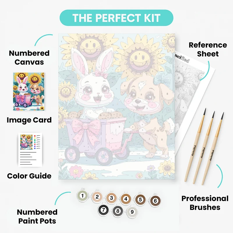 Bunny and Puppy Cookie Cart - Paint by Numbers Kit