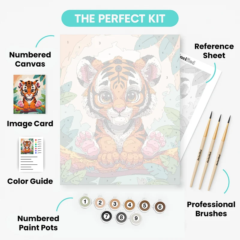 Cute Baby Tiger Cub on a Branch - Paint by Numbers Kit