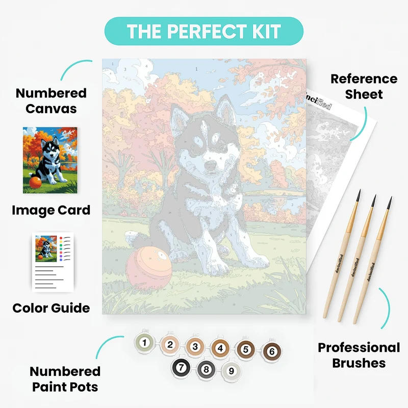 Husky Puppy in Autumn Park - Paint by Numbers Kit