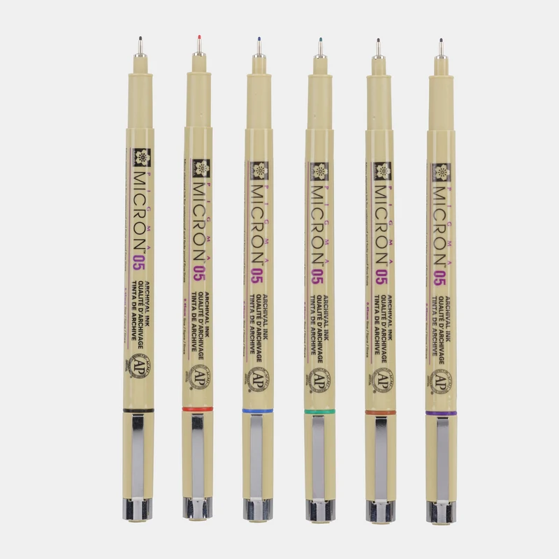 Sakura Pigma Micron 05 Fineliner, 0.45 mm, Set of 6 Colors