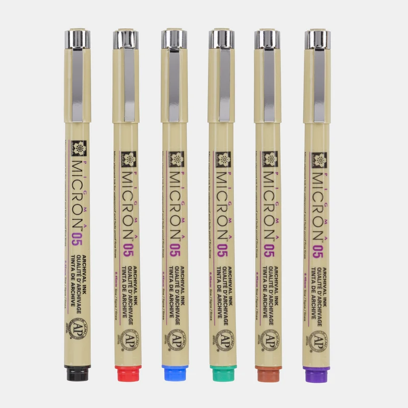 Sakura Pigma Micron 05 Fineliner, 0.45 mm, Set of 6 Colors