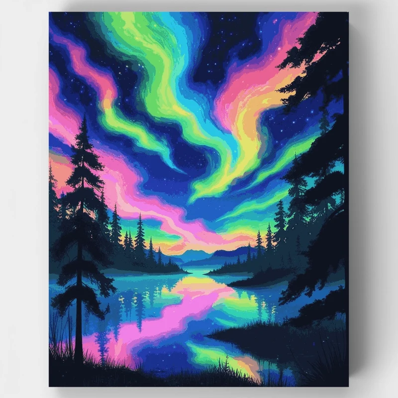 Aurora Borealis River Forest - Paint by Numbers Kit