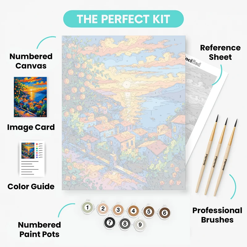 Mediterranean Sunset Village - Paint by Numbers Kit