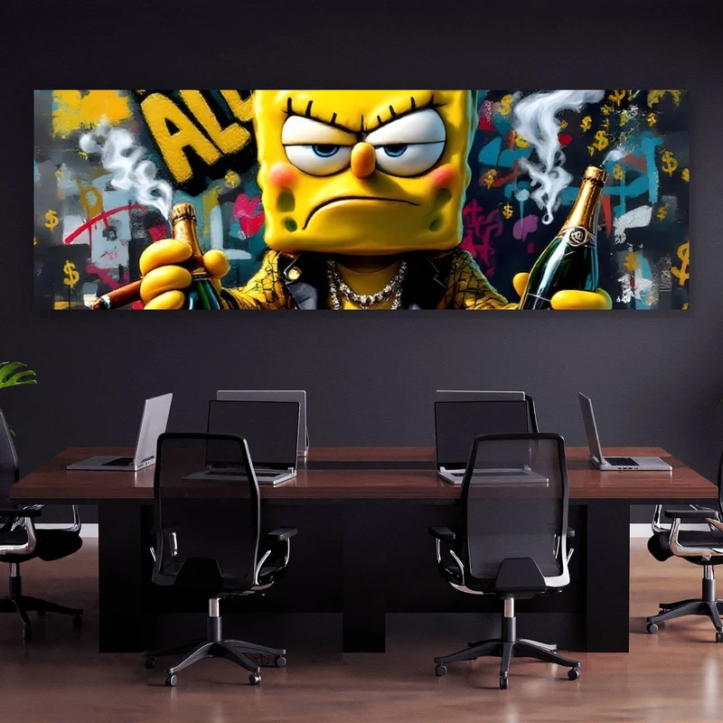 Aluminiumbild Figur mit Geld und Flaschen No Luck all Hustle Panorama