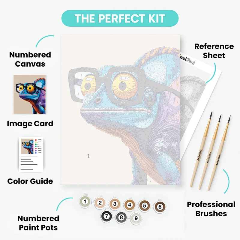Quirky Chameleon with Glasses - Paint by Numbers Kit