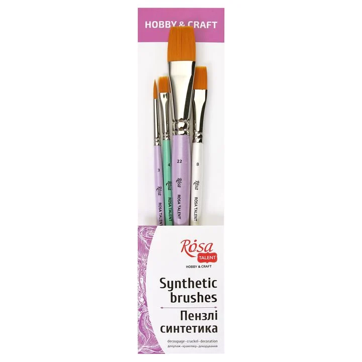 ROSA Talent Hobby & Craft Brush Set No. 5, 4 Synthetic Brushes (Nos. 3, 4, 8, 22)