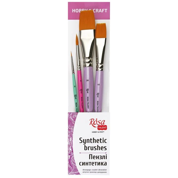 ROSA Talent Hobby & Craft Brush Set No. 4, 4 Synthetic Brushes (Nos. 0, 4, 18, 26)