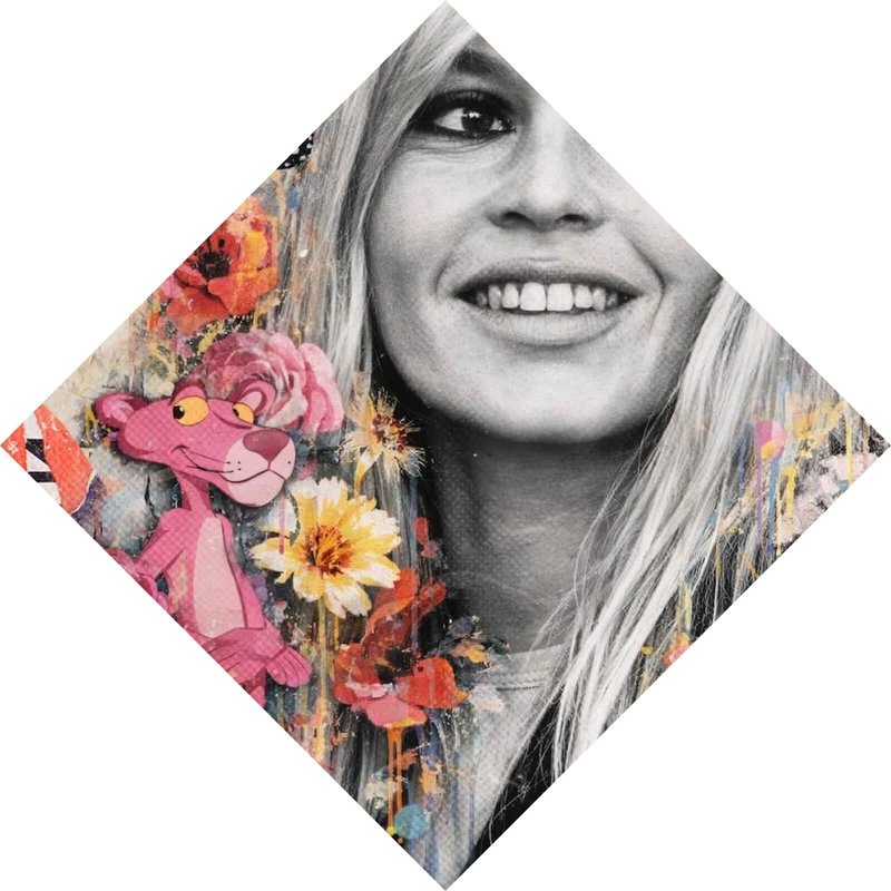 Poster Pop Art Collage mit Schmetterlingen Raute