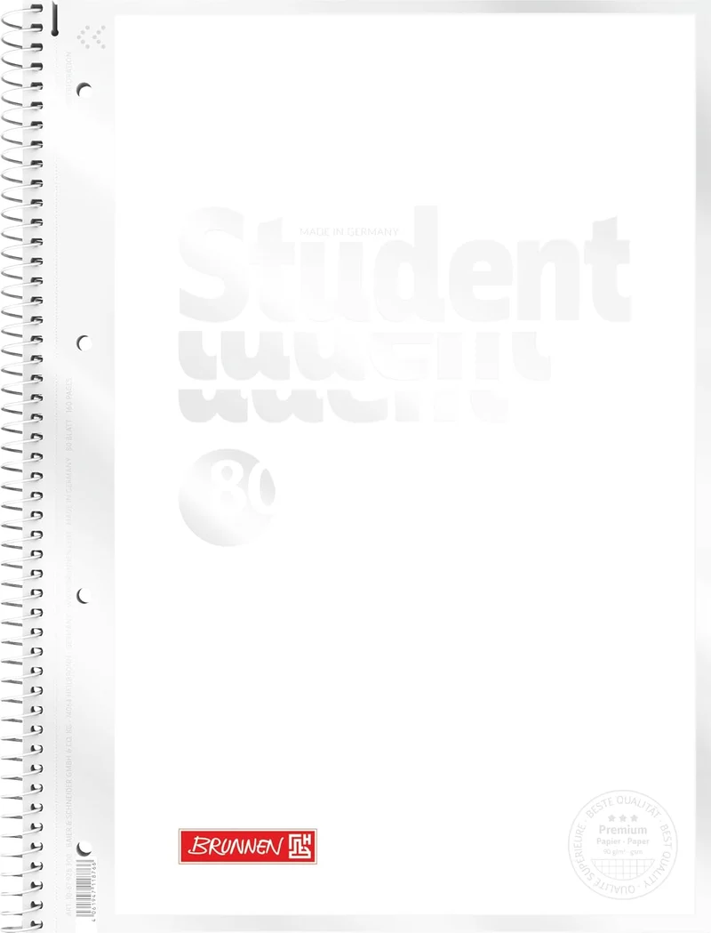 BRUNNEN Premium Collegeblock A4 - 80 Blatt kariert mit Spiralbindung