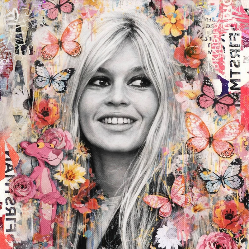 Spannrahmenbild Pop Art Collage mit Schmetterlingen Quadrat