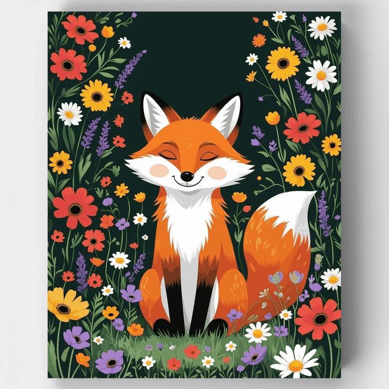 Happy Fox in Wildflower Garden - Paint by Numbers Kit