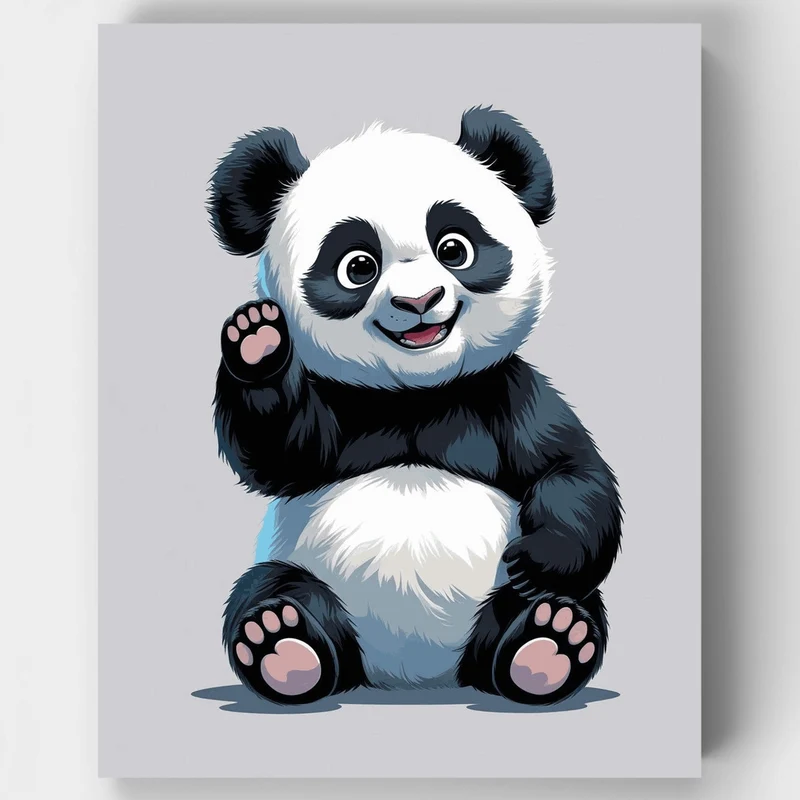 Cute Baby Panda Waving - Paint by Numbers Kit
