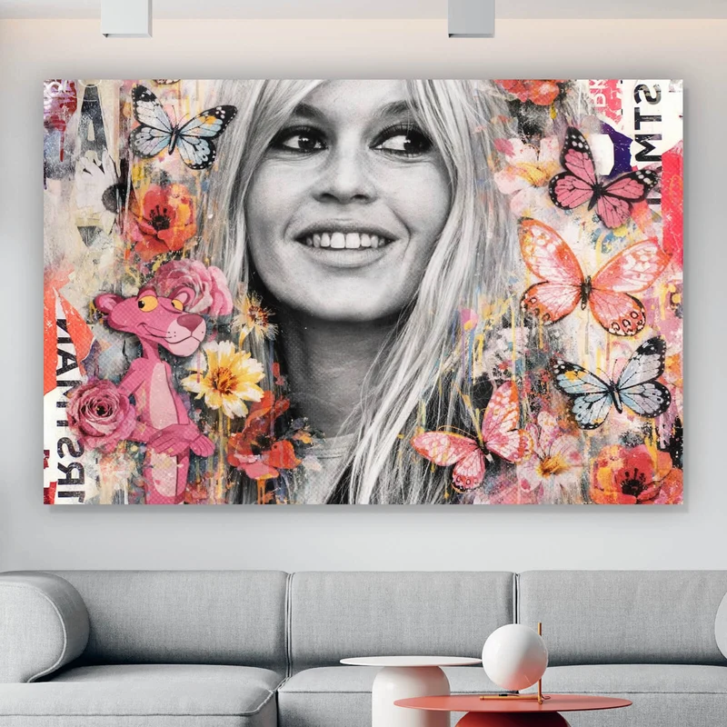 Aluminiumbild Pop Art Collage mit Schmetterlingen Querformat