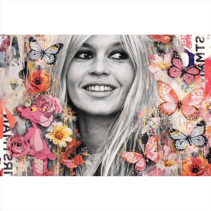 Leinwandbild Pop Art Collage mit Schmetterlingen Querformat