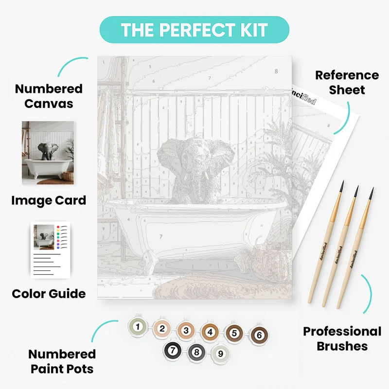 Baby Elephant in a Clawfoot Bathtub - Paint by Numbers Kit