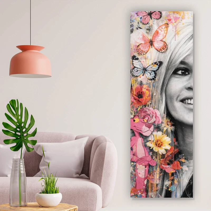 Spannrahmenbild Pop Art Collage mit Schmetterlingen Panorama Hoch