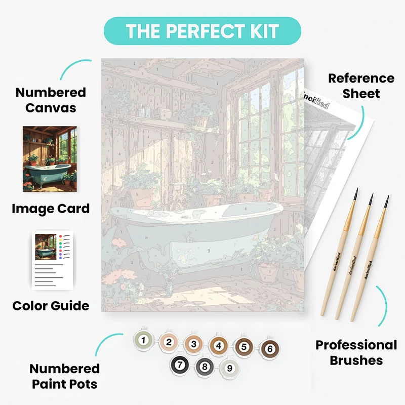 Rustic Bathroom Retreat with Clawfoot Tub and Plants - Paint by Numbers Kit