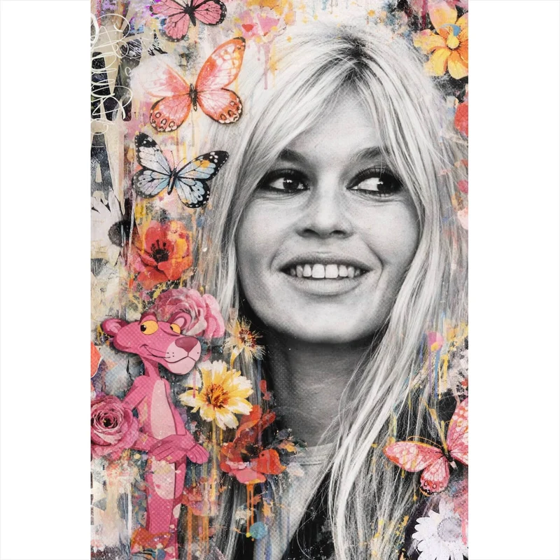 Leinwandbild Pop Art Collage mit Schmetterlingen Hochformat