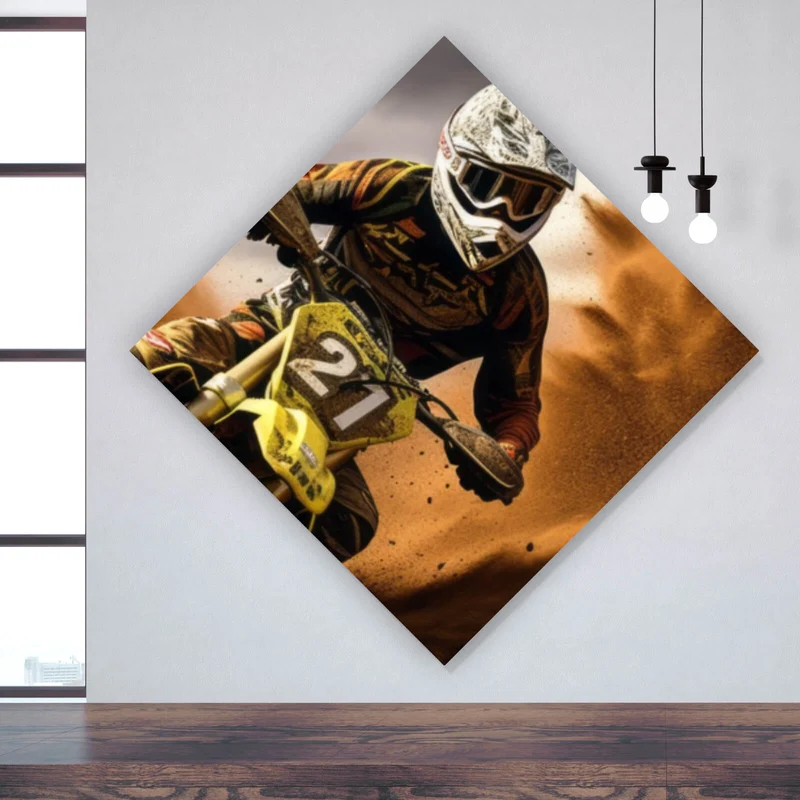 Aluminiumbild Dynamisches Motocross in vollem Schwung Raute
