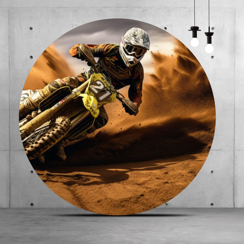 Aluminiumbild Dynamisches Motocross in vollem Schwung Kreis