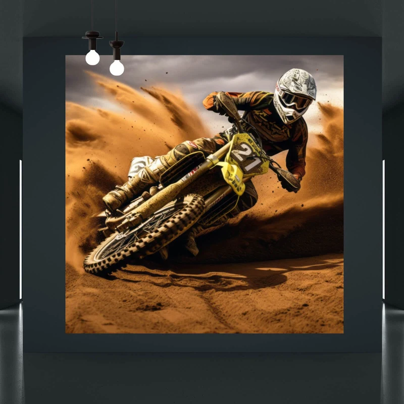 Aluminiumbild Dynamisches Motocross in vollem Schwung Quadrat