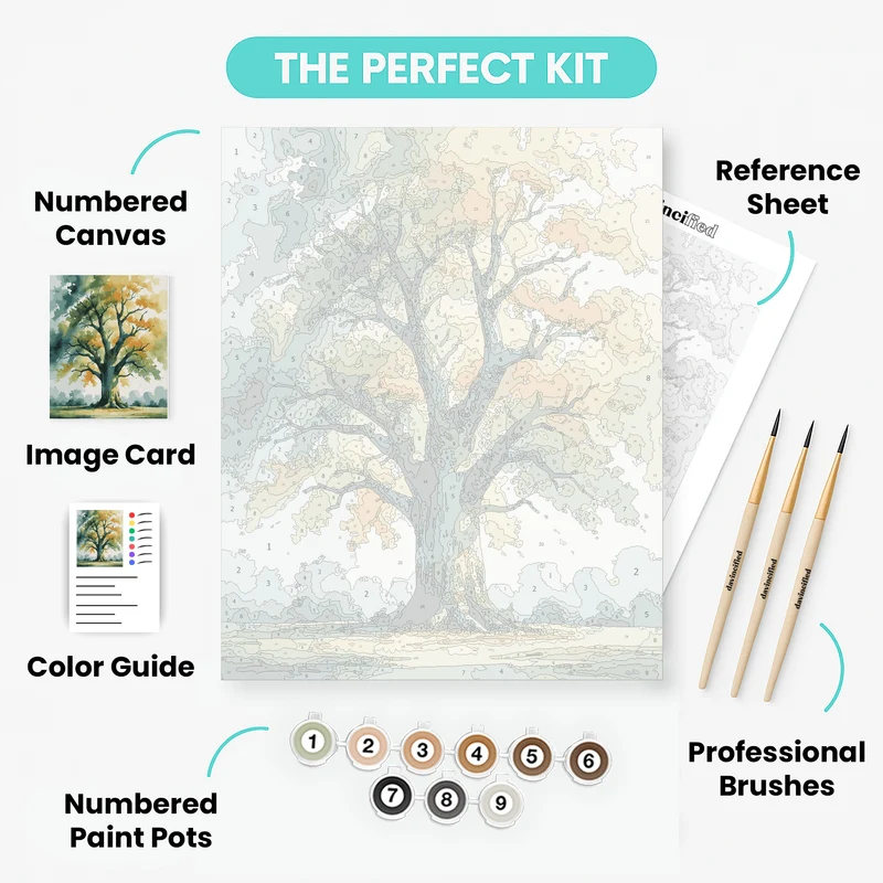 Majestic Autumn Oak Watercolor - Paint by Numbers Kit