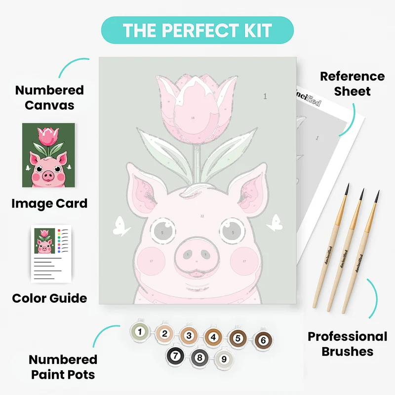 Cute Pink Pig with Tulip - Paint by Numbers Kit
