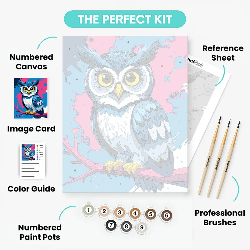 Cute Blue Owl on Branch - Paint by Numbers Kit