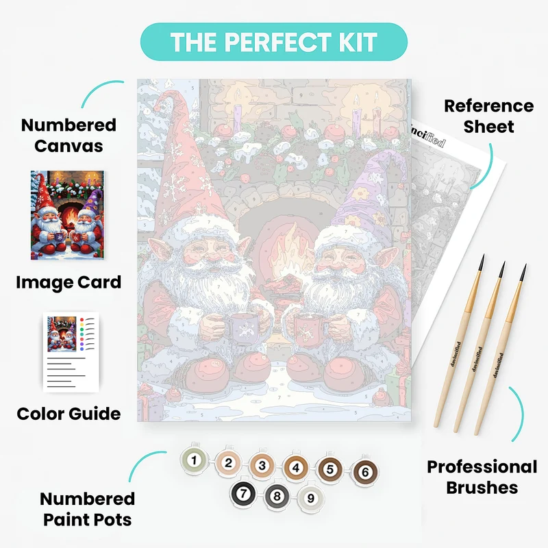 Cozy Christmas Gnomes by the Fireplace - Paint by Numbers Kit
