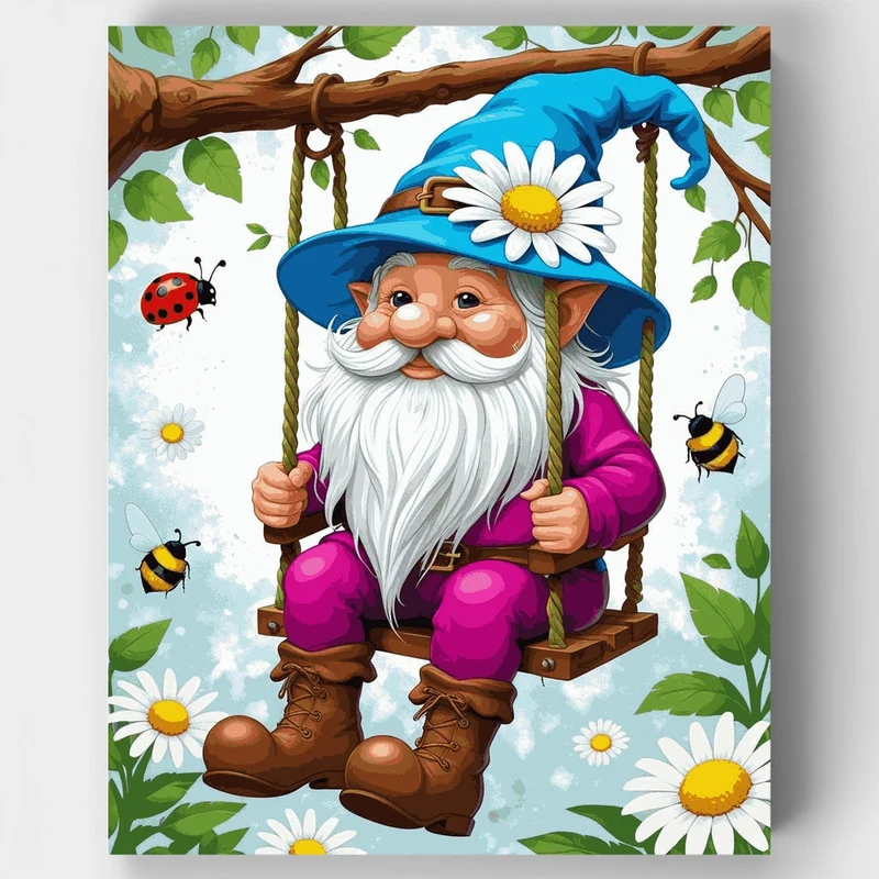 Garden Gnome on a Swing - Paint by Numbers Kit