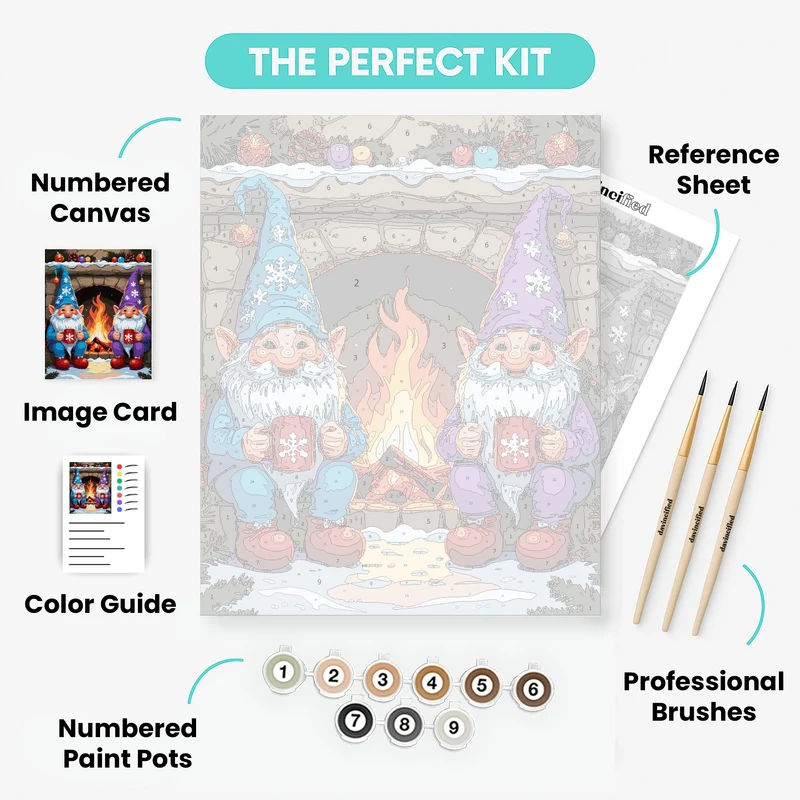 Cozy Gnomes by the Fireplace - Paint by Numbers Kit