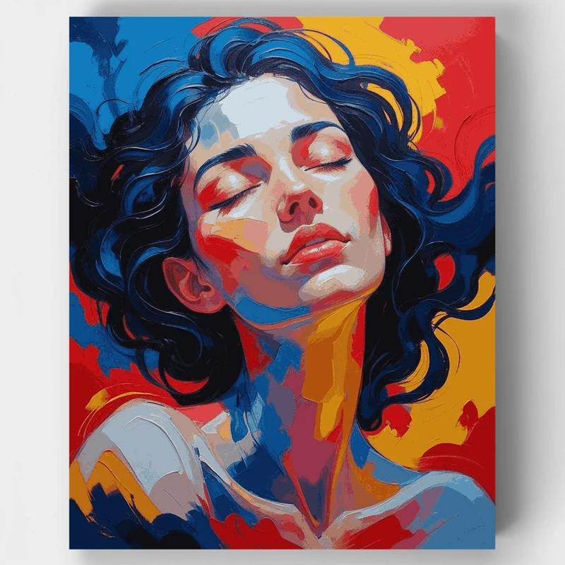 Abstract Woman Portrait in Bold Colors - Paint by Numbers Kit