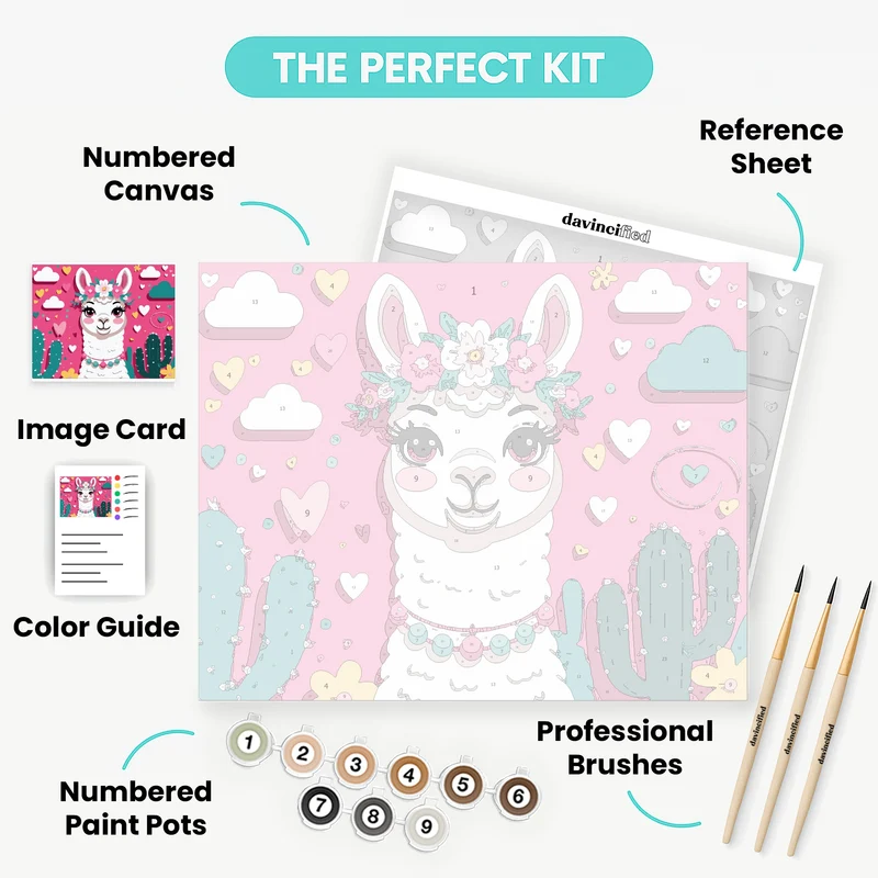 Cute Llama with Flower Crown - Paint by Numbers Kit