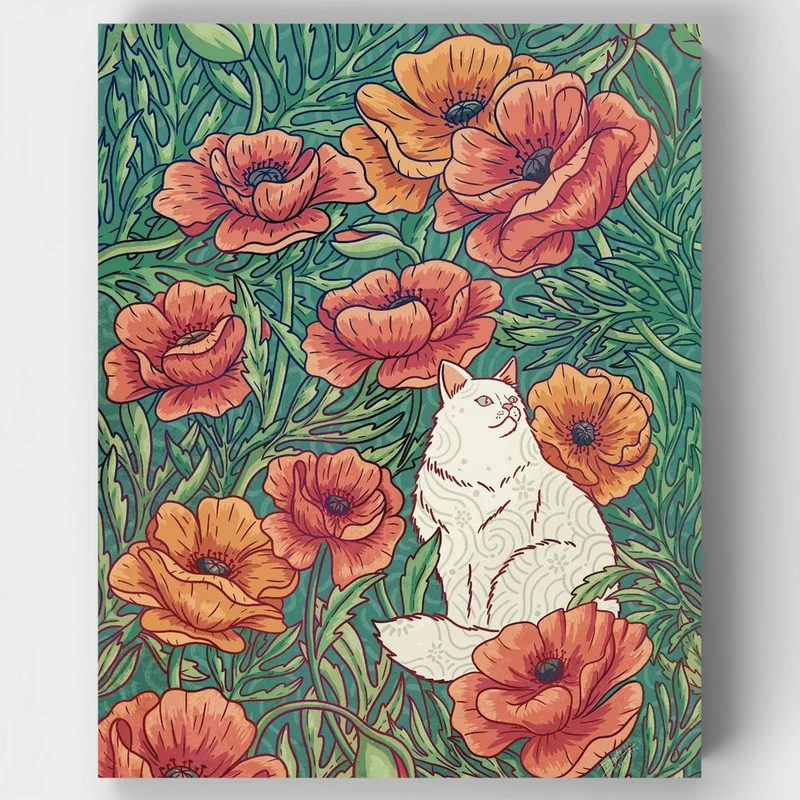 "Cat and Poppies" Paint by Numbers Kit