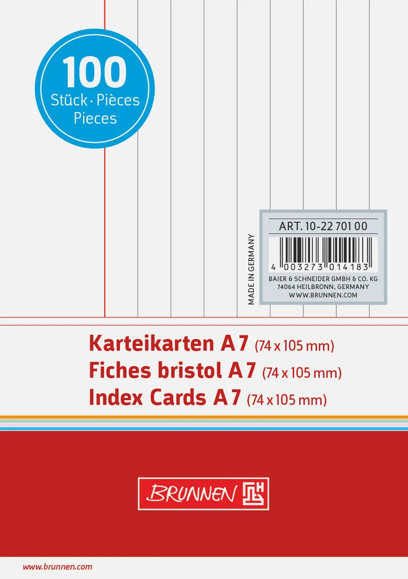 Premium Karteikarten A7 liniert - 190g/m² Qualitätspapier