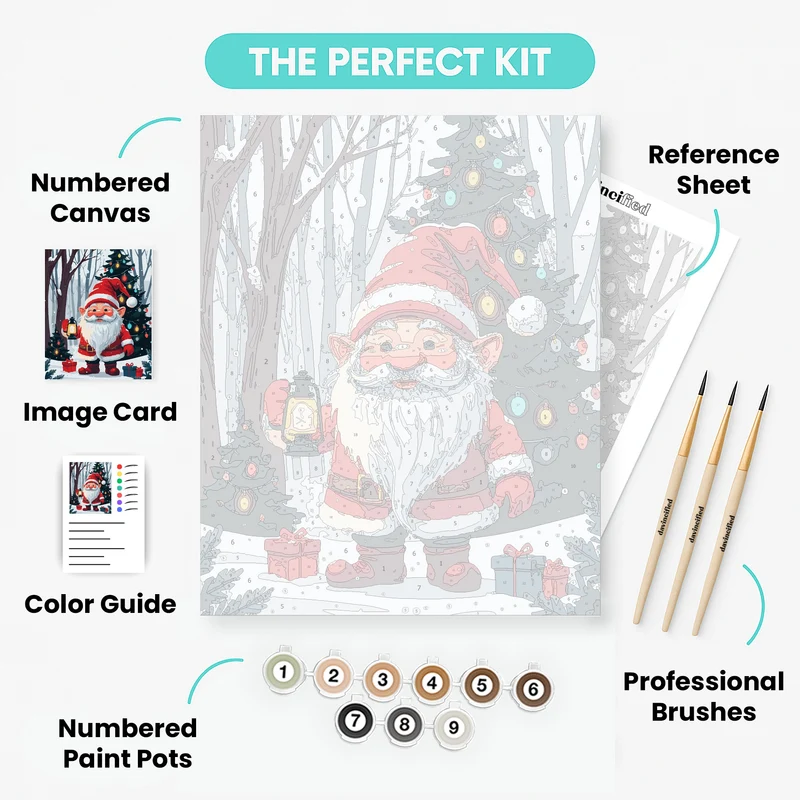 Christmas Gnome with Lantern in Snowy Forest - Paint by Numbers Kit