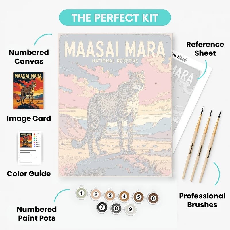 Maasai Mara National Reserve Cheetah at Sunset - Paint by Numbers Kit