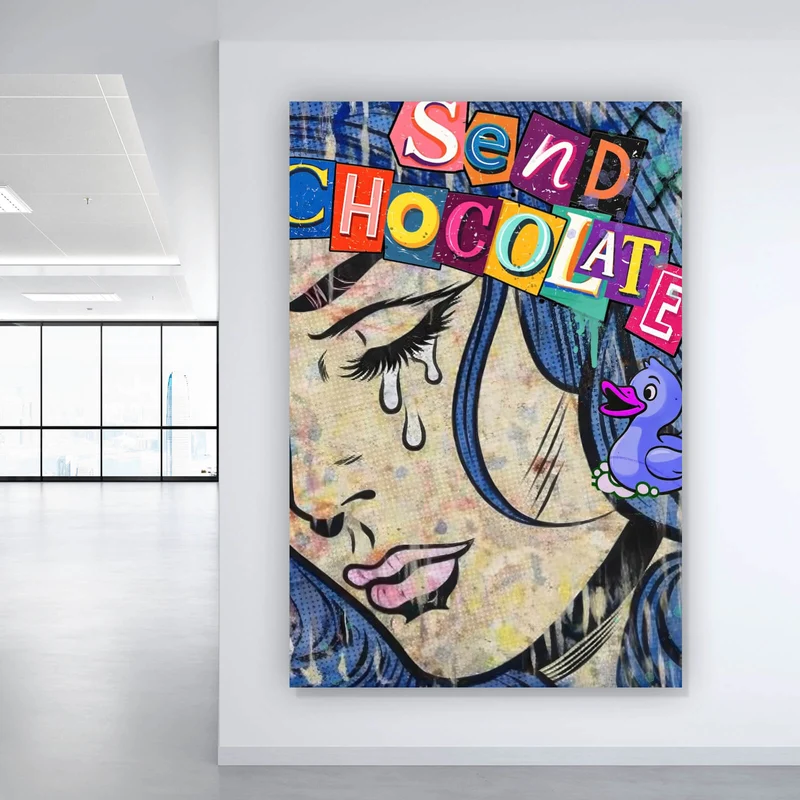 Aluminiumbild gebürstet Tränen Frau Send Chocolate Hochformat