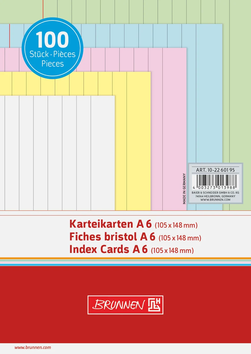 Premium Karteikarten A6 liniert - 5 Farben Sortiment