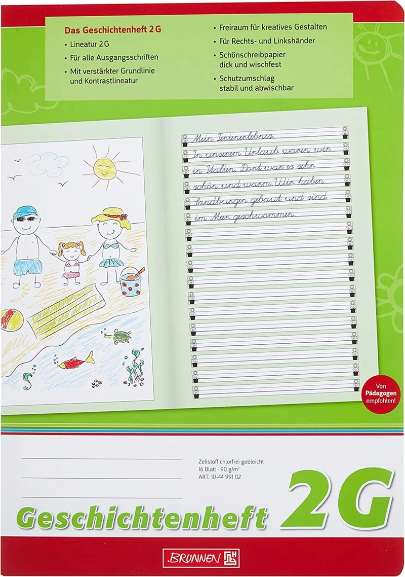 BRUNNEN Geschichtenheft A4 Lineatur 2G, 16 Blatt – Grundschule