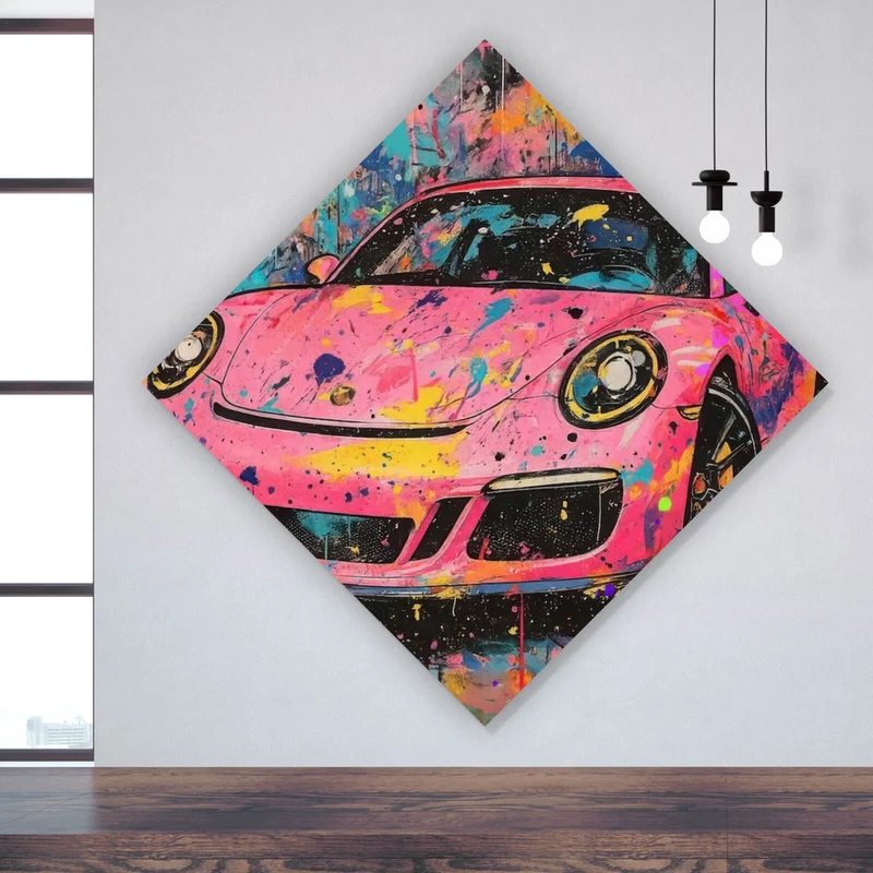 Acrylglasbild Moderner Sportwagen Graffiti Raute