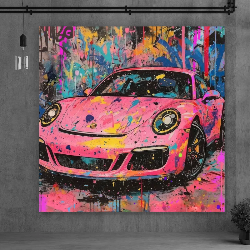 Aluminiumbild Moderner Sportwagen Graffiti Quadrat