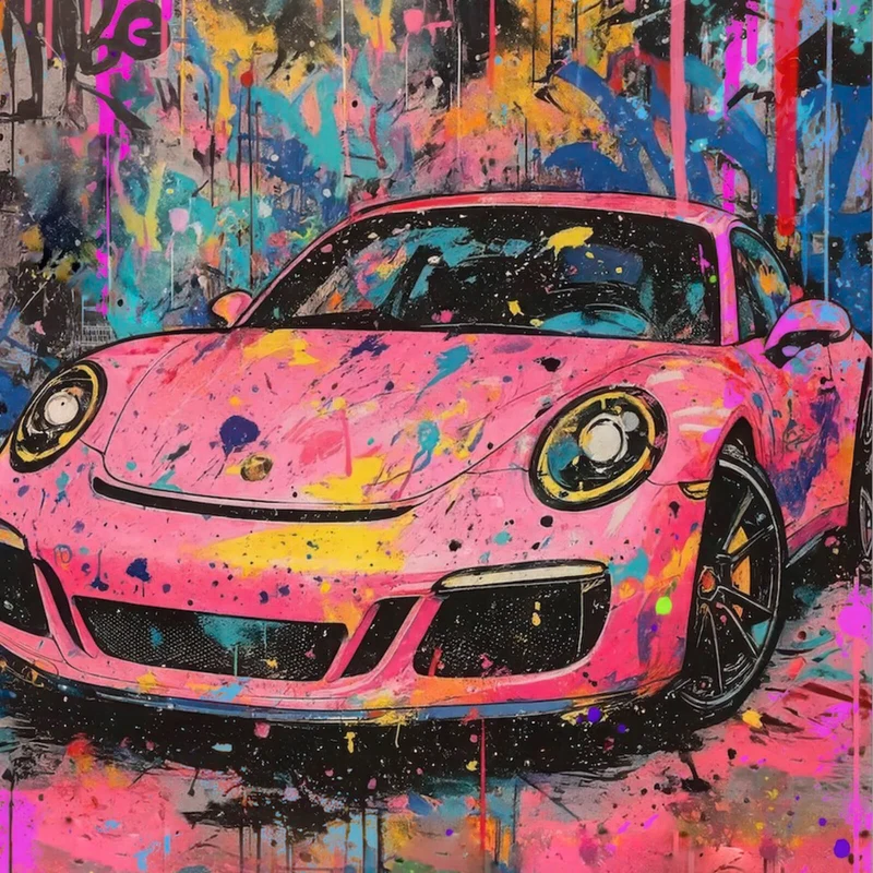 Leinwandbild Moderner Sportwagen Graffiti Quadrat