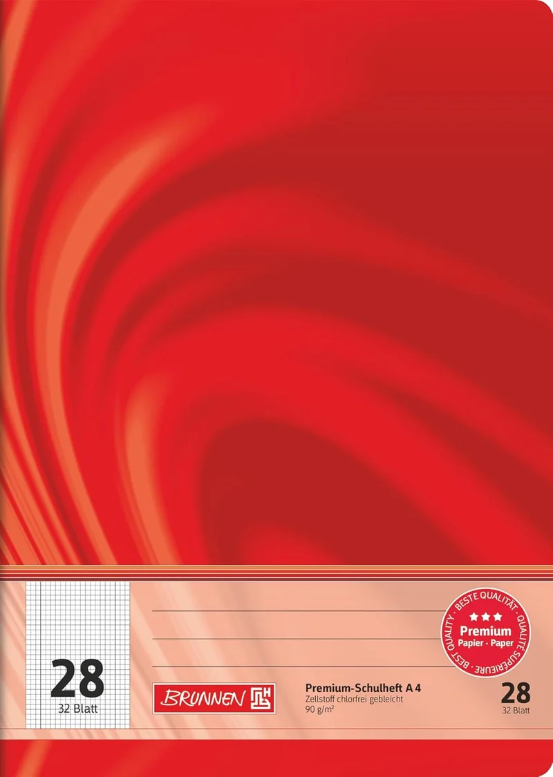 BRUNNEN Schulheft A4 Lineatur 28 kariert 5 mm 32 Blatt rot