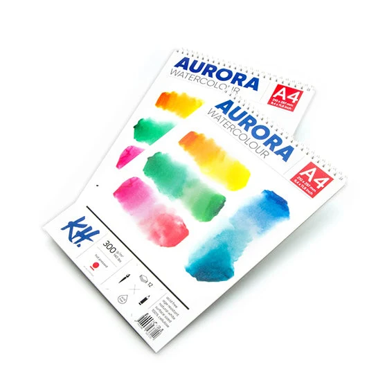 AURORA Watercolor Pad, Hot Press, Spiral-Bound, 12 Sheets