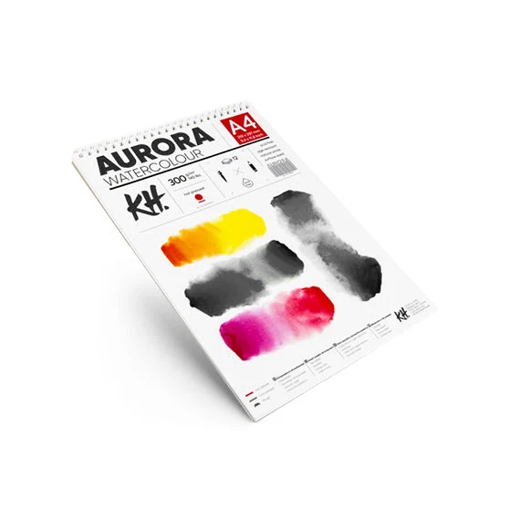 AURORA Watercolor Pad, Hot Press, Spiral-Bound, 12 Sheets