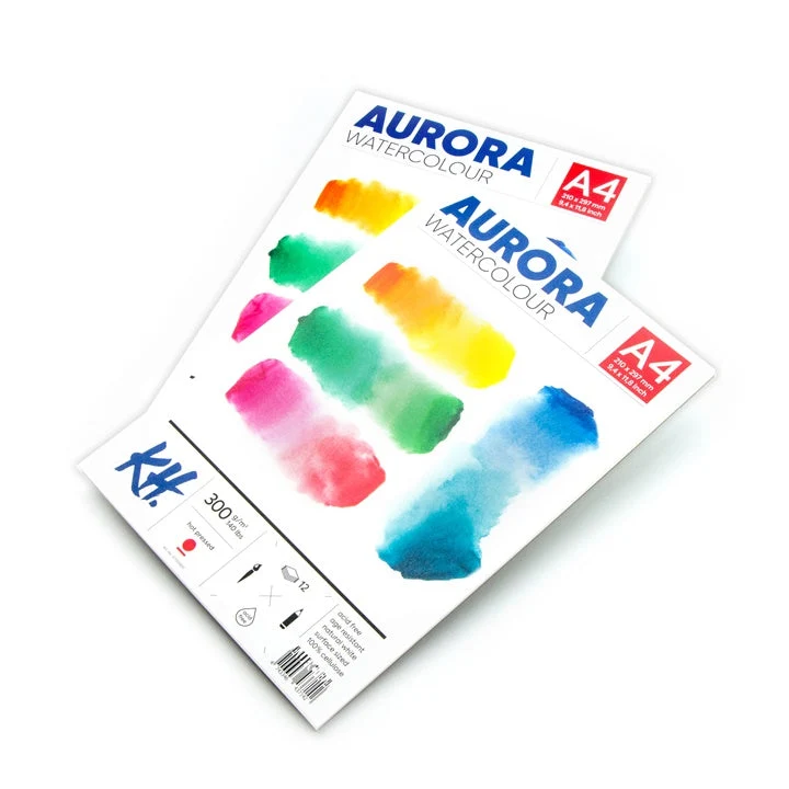AURORA Watercolor Pad, Hot Press, 12 Sheets