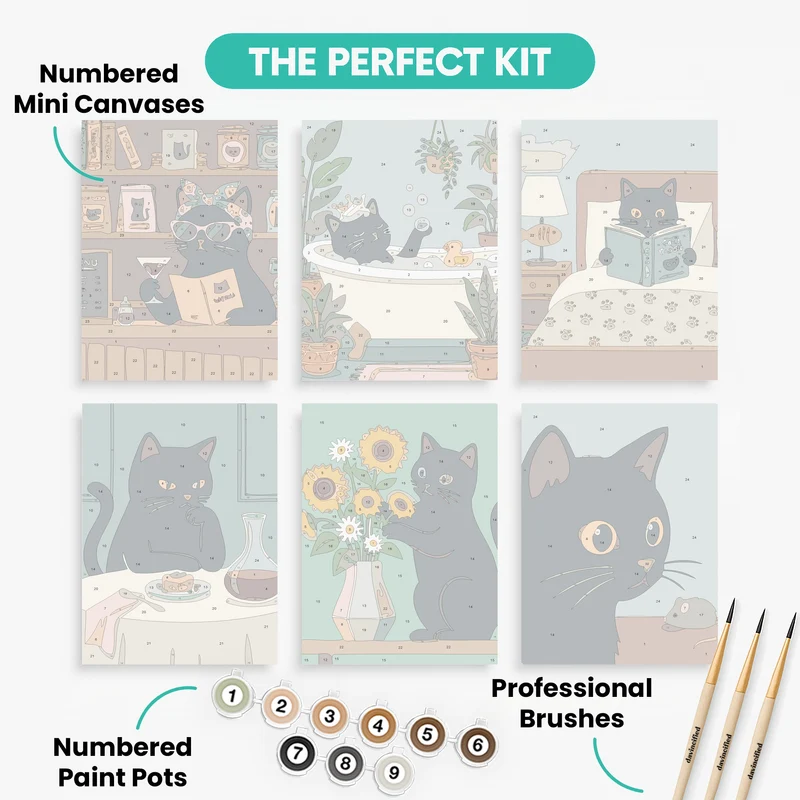 Black Cat Daily Life - Mini Paint by Numbers Set