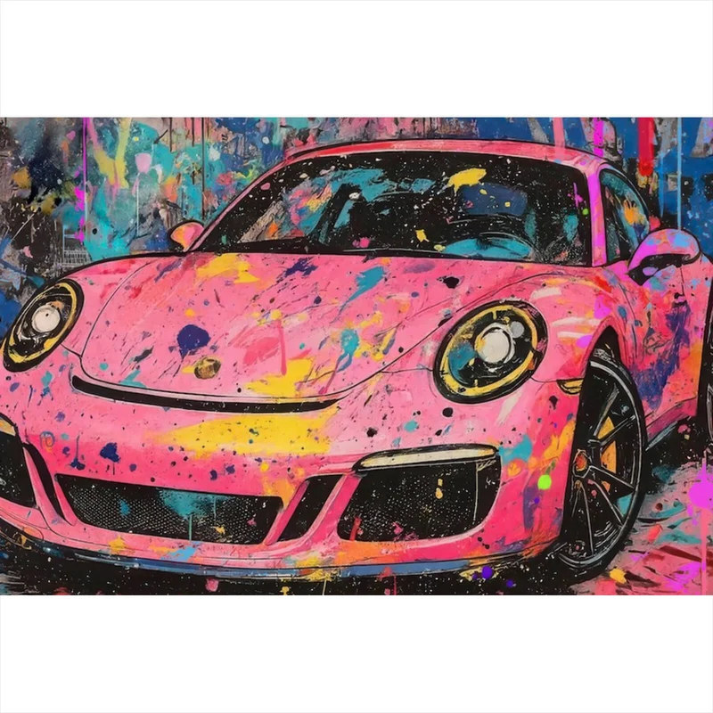 Aluminiumbild Moderner Sportwagen Graffiti Querformat