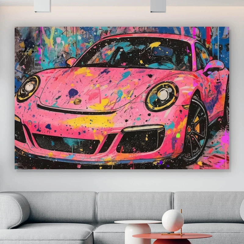 Leinwandbild Moderner Sportwagen Graffiti Querformat